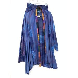 VTG Simple People OS Batik Rayon 3 Piece Set Kimono Shirt Pants Blue Red Dye